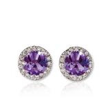 1.00 Carat (ctw) 10K White Gold Round Purple Amethyst & White Diamond Ladies Halo Style Stud Earrings 1 CT