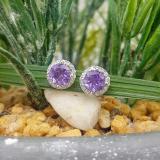 1.65 Carat (ctw) 14K White Gold Round Amethyst & White Diamond Ladies Halo Style Stud Earrings