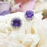 1.65 Carat (ctw) 14K White Gold Round Amethyst & White Diamond Ladies Halo Style Stud Earrings