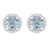 2.00 Carat (ctw) 10K White Gold Round Aquamarine & White Diamond Ladies Halo Style Stud Earrings 2 CT