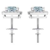 2.00 Carat (ctw) 10K White Gold Round Aquamarine & White Diamond Ladies Halo Style Stud Earrings 2 CT
