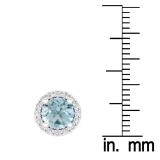 2.00 Carat (ctw) 10K White Gold Round Aquamarine & White Diamond Ladies Halo Style Stud Earrings 2 CT