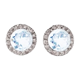 4.00 Carat (ctw) 10K White Gold Round Aquamarine & White Diamond Ladies Halo Style Stud Earrings 4 CT