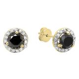 0.50 Carat (ctw) Round Black & White Diamond Ladies Halo Style Stud Earrings 1/2 CT | 18K Yellow Gold