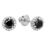 0.50 Carat (ctw) 14K White Gold Round Black & White Diamond Ladies Halo Style Stud Earrings 1/2 CT
