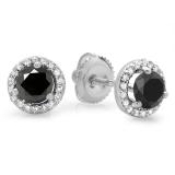 1.00 Carat (ctw) 14K White Gold Round Black & White Diamond Ladies Halo Style Stud Earrings 1 CT