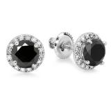 2.00 Carat (ctw) 14K White Gold Round Black & White Diamond Ladies Halo Style Stud Earrings 2 CT