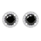 2.00 Carat (ctw) 14K White Gold Round Black & White Diamond Ladies Halo Style Stud Earrings 2 CT