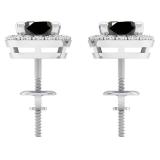 2.00 Carat (ctw) 14K White Gold Round Black & White Diamond Ladies Halo Style Stud Earrings 2 CT
