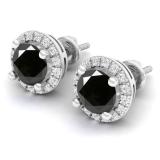 2.00 Carat (ctw) 14K White Gold Round Black & White Diamond Ladies Halo Style Stud Earrings 2 CT