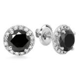 3.00 Carat (ctw) 10K White Gold Round Black & White Diamond Ladies Halo Style Stud Earrings 3 CT