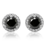 4.00 Carat (ctw) 10K White Gold Round Black & White Diamond Ladies Halo Style Stud Earrings 4 CT