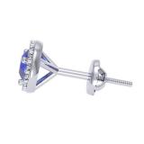 0.50 Carat (ctw) 10K White Gold Round Blue Sapphire & White Diamond Ladies Halo Style Stud Earrings 1/2 CT