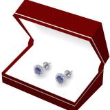 0.50 Carat (ctw) 10K White Gold Round Blue Sapphire & White Diamond Ladies Halo Style Stud Earrings 1/2 CT