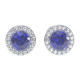 1.00 Carat (ctw) 10K White Gold Round Blue Sapphire & White Diamond Ladies Halo Style Stud Earrings 1 CT