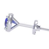 1.00 Carat (ctw) 10K White Gold Round Blue Sapphire & White Diamond Ladies Halo Style Stud Earrings 1 CT