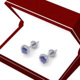 1.00 Carat (ctw) 10K White Gold Round Blue Sapphire & White Diamond Ladies Halo Style Stud Earrings 1 CT