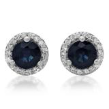4.00 Carat (ctw) 14K White Gold Round Blue Sapphire & White Diamond Ladies Halo Style Stud Earrings 4 CT