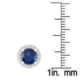 2.00 Carat (ctw) 10K White Gold Round Blue Sapphire & White Diamond Ladies Halo Style Stud Earrings 2 CT