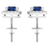 2.00 Carat (ctw) 14K White Gold Round Blue Sapphire & White Diamond Ladies Halo Style Stud Earrings 2 CT