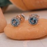 0.50 Carat (ctw) 10K White Gold Round Blue Topaz & White Diamond Ladies Halo Style Stud Earrings 1/2 CT