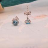 0.50 Carat (ctw) 10K White Gold Round Blue Topaz & White Diamond Ladies Halo Style Stud Earrings 1/2 CT