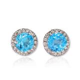 1.00 Carat (ctw) 10K White Gold Round Blue Topaz & White Diamond Ladies Halo Style Stud Earrings 1 CT