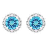 2.00 Carat (ctw) 14k White Gold Round Blue Topaz & White Diamond Ladies Halo Style Stud Earrings 2 CT