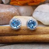 2.00 Carat (ctw) 14k White Gold Round Blue Topaz & White Diamond Ladies Halo Style Stud Earrings 2 CT