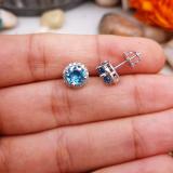 2.00 Carat (ctw) 14k White Gold Round Blue Topaz & White Diamond Ladies Halo Style Stud Earrings 2 CT