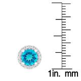 2.00 Carat (ctw) 14k White Gold Round Blue Topaz & White Diamond Ladies Halo Style Stud Earrings 2 CT