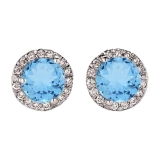 4.00 Carat (ctw) 10K White Gold Round Blue Topaz & White Diamond Ladies Halo Style Stud Earrings 4 CT