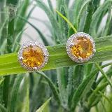2.00 Carat (ctw) 10k White Gold Round Yellow Citrine & White Diamond Ladies Halo Style Stud Earrings 2 CT