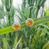 2.00 Carat (ctw) 14k White Gold Round Yellow Citrine & White Diamond Ladies Halo Style Stud Earrings 2 CT