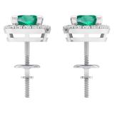 2.00 Carat (ctw) 10k White Gold Round Green Emerald & White Diamond Ladies Halo Style Stud Earrings 2 CT