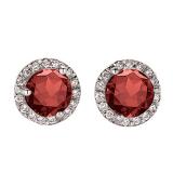 4.00 Carat (ctw) 14K White Gold Round Red Garnet & White Diamond Ladies Halo Style Stud Earrings 4 CT