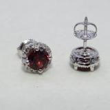 4.00 Carat (ctw) 14K White Gold Round Red Garnet & White Diamond Ladies Halo Style Stud Earrings 4 CT
