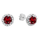 0.50 Carat (ctw) 14K White Gold Round Red Garnet & White Diamond Ladies Halo Style Stud Earrings 1/2 CT