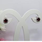0.50 Carat (ctw) 14K White Gold Round Red Garnet & White Diamond Ladies Halo Style Stud Earrings 1/2 CT