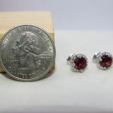 1.00 Carat (ctw) 10K White Gold Round Red Garnet & White Diamond Ladies Halo Style Stud Earrings 1 CT