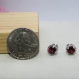 1.00 Carat (ctw) 18K White Gold Round Red Garnet & White Diamond Ladies Halo Style Stud Earrings 1 CT