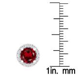 2.00 Carat (ctw) 10k White Gold Round Red Garnet & White Diamond Ladies Halo Style Stud Earrings 2 CT