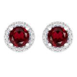 2.00 Carat (ctw) 14k White Gold Round Garnet & White Diamond Ladies Halo Style Stud Earrings 2 CT