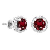 2.00 Carat (ctw) 14k White Gold Round Garnet & White Diamond Ladies Halo Style Stud Earrings 2 CT