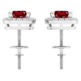 2.00 Carat (ctw) 14k White Gold Round Garnet & White Diamond Ladies Halo Style Stud Earrings 2 CT