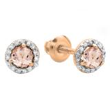 0.50 Carat (ctw) 10K Rose Gold Round Morganite & White Diamond Ladies Halo Style Stud Earrings 1/2 CT