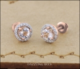 1.00 Carat (ctw) 10K Rose Gold Round Morganite & White Diamond Ladies Halo Style Stud Earrings 1 CT