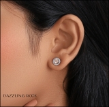 1.00 Carat (ctw) 14K Rose Gold Round Morganite & White Diamond Ladies Halo Style Stud Earrings 1 CT