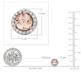 1.00 Carat (ctw) 14K Rose Gold Round Morganite & White Diamond Ladies Halo Style Stud Earrings 1 CT