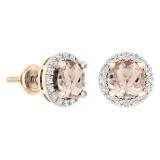 2.00 Carat (ctw) 10K Rose Gold Round Morganite & White Diamond Ladies Halo Style Stud Earrings 2 CT